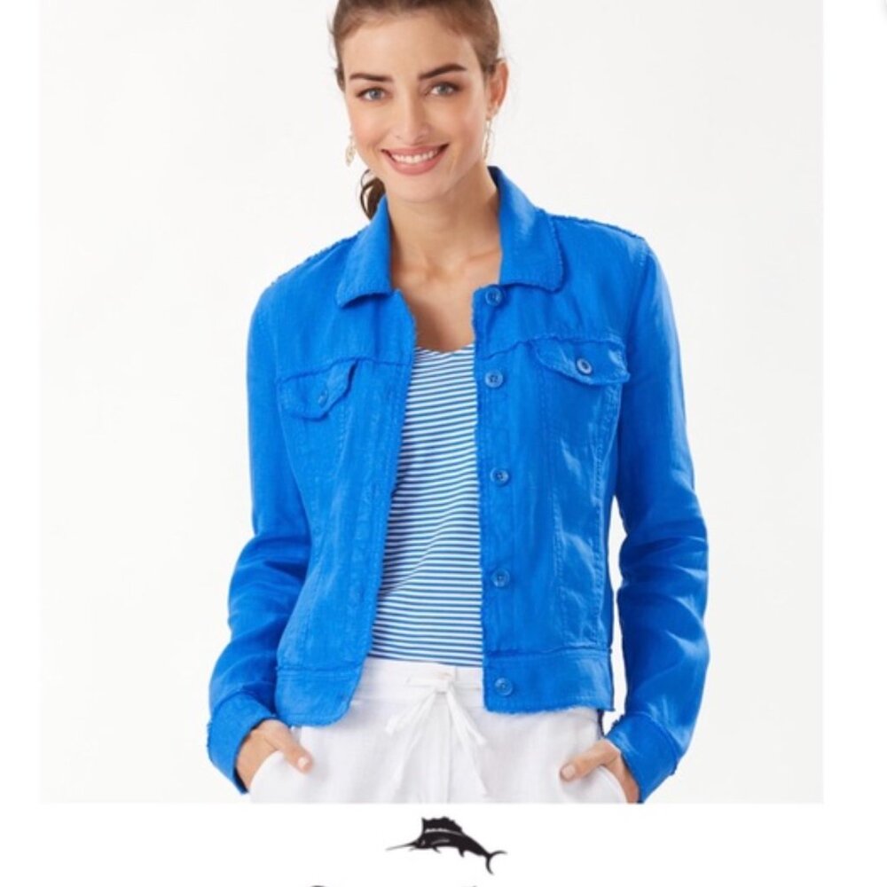 Tommy Bahama Two Palms Cobalt Blue Linen Jacket SZ L
